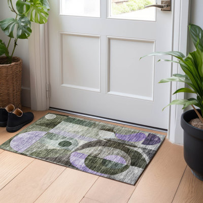 Machine Washable Indoor/Outdoor Segin ACN1117 Olive Rug