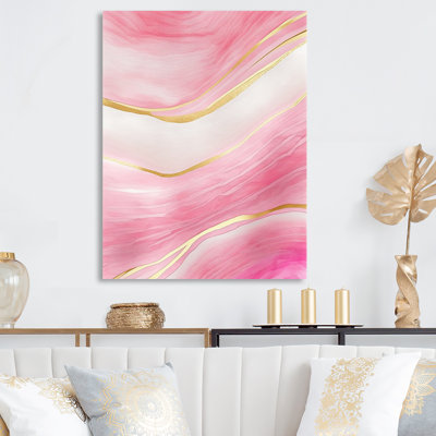 «Abstract Geode Marble Waves Pink II», reproduction sur toile