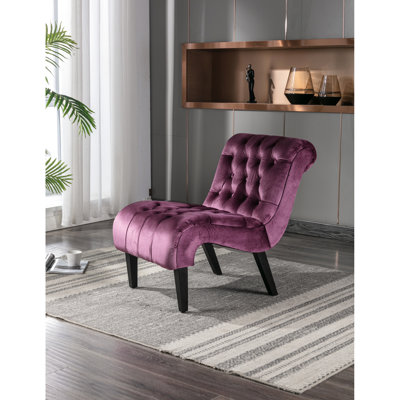 Purple Velvet Upholstered Leisure Chair With Tapered Legs And Foam Filled For Bedroom Decor - Quick Easy Setup Armless Rubber Wood Thick Sponge Cushion Vanity Room Soft Cozy