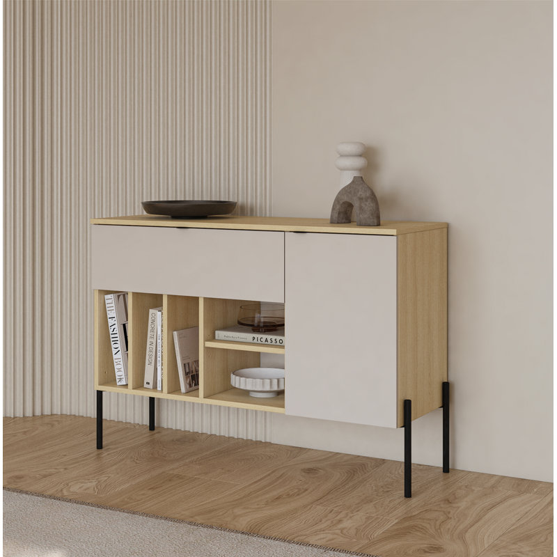 Ore TV Stand for TVs up to 85", Natural Wood/Beige