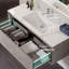 Aurora Meuble-lavabo mural simple en béton gris avec comptoir en quartz de Carrare et lavabo en porcelaine encastré-385698899