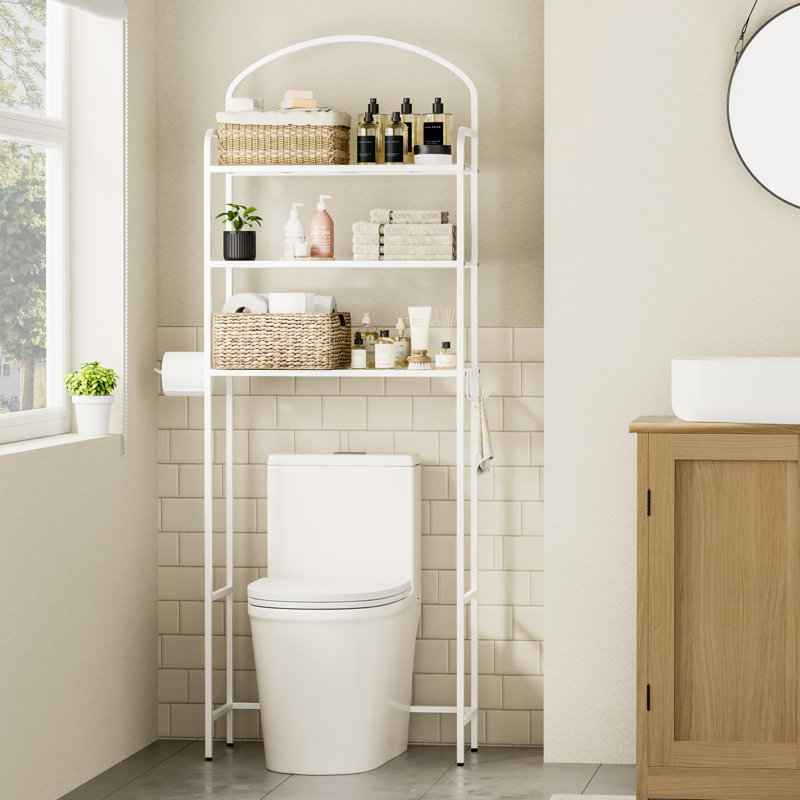 3-Tier Over The Toilet Storage, Bathroom Organizer, Space-Saving, Above Toilet Storage Rack with 4 Hooks and Paper Holder