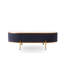 Table basse sophistiquée avec plateau blanc mat en pierre frittée gris foncé, détails de garniture dorée, élément de tiroir pratique, structure en bois massif, pieds en acier inoxydable, cadre en tache de chaleur