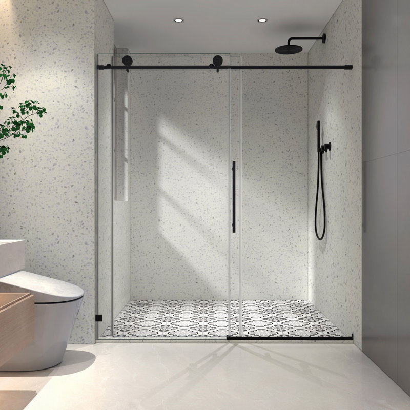 54 po x 76 po, une porte de douche fixe et une porte décalée, de grandes poulies de 70 mm en acier inoxydable 304 avec fonction de fermeture douce réglable, avec nettoyage facile et protection anti-déflagrante