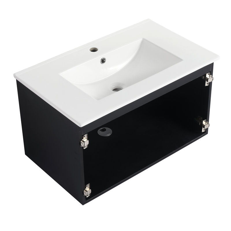 Gary 30" Wall-Mounted Bathroom Vanity with Ceramic Basin & Soft-Close Hinges (without Door Plank), 30"