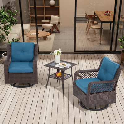 Chaises de patio pivotantes et rotatives en osier avec table (3 pièces)