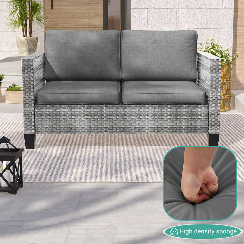 Outdoor PE Rattan Loveseat Sofa, Gray, Gray
