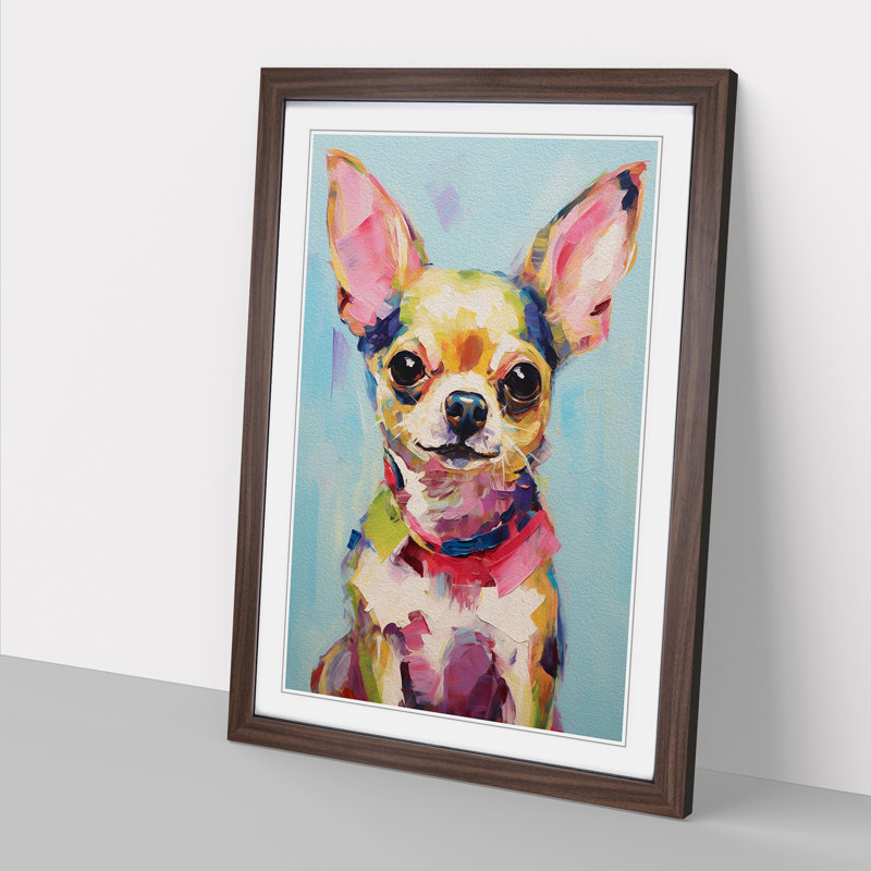 Chihuahua Gestural - Single Picture Frame Print on Wood, 64cm H x 46cm W x 2cm D, Walnut