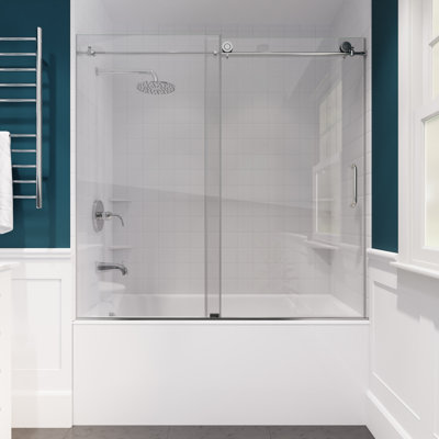 Porte de baignoire coulissante simple sans cadre avec garde-raz-de-marée L 59 - l 60 po x H 62 po Raymore