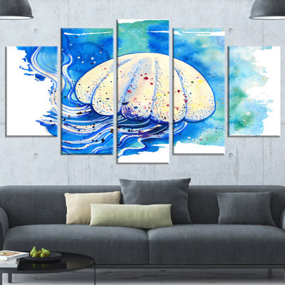 « jellyfish aquarelle painting », ensemble de 5 reproductions de photos sur toiles tendues