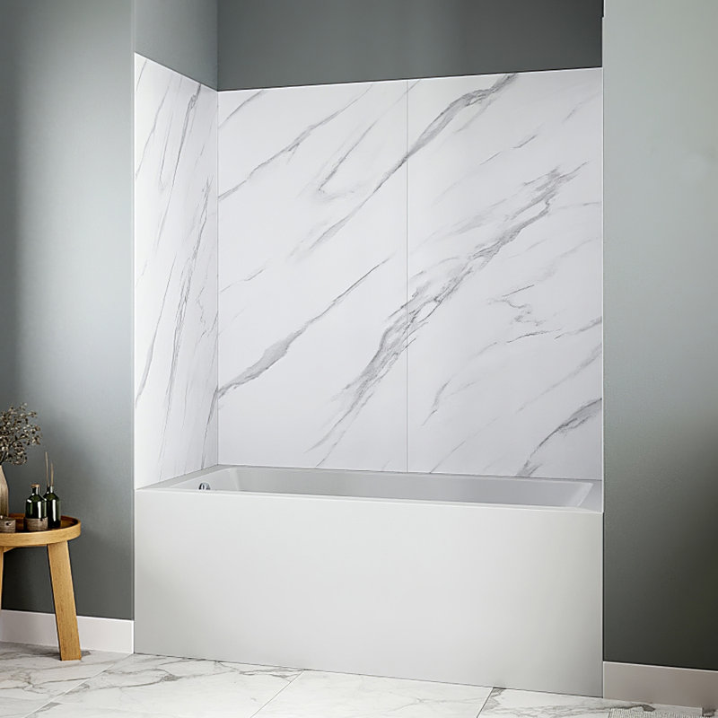 Streamline 4-Piece Glue-Up Alcove Bathtub Wall Surround in White Marble Finish, 55" H x 32" W x 60" D