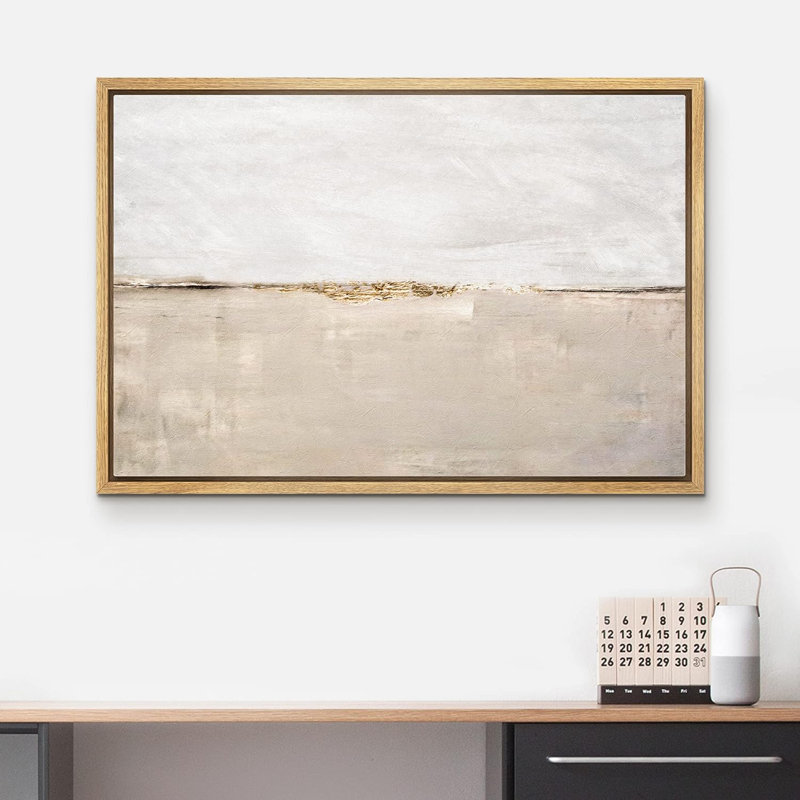 Natural Wood Framed Pastel Abstract Landscape Canvas Art