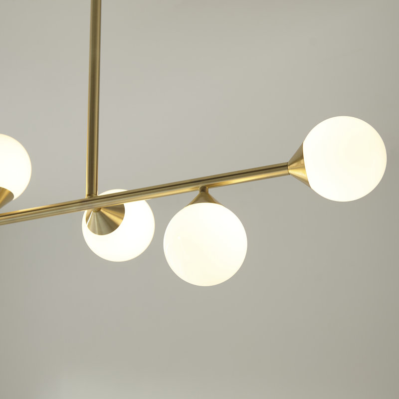 Bendeguz Wangara 5-Light Unique Chandelier, Satin Brass, Gloss White Glass