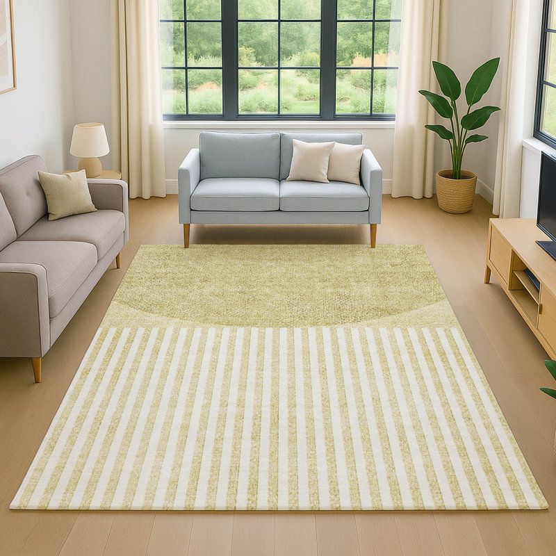 Premium Machine Washable Mayfield AMF2134 Geometric Rug, Wheat, 3' x 5'