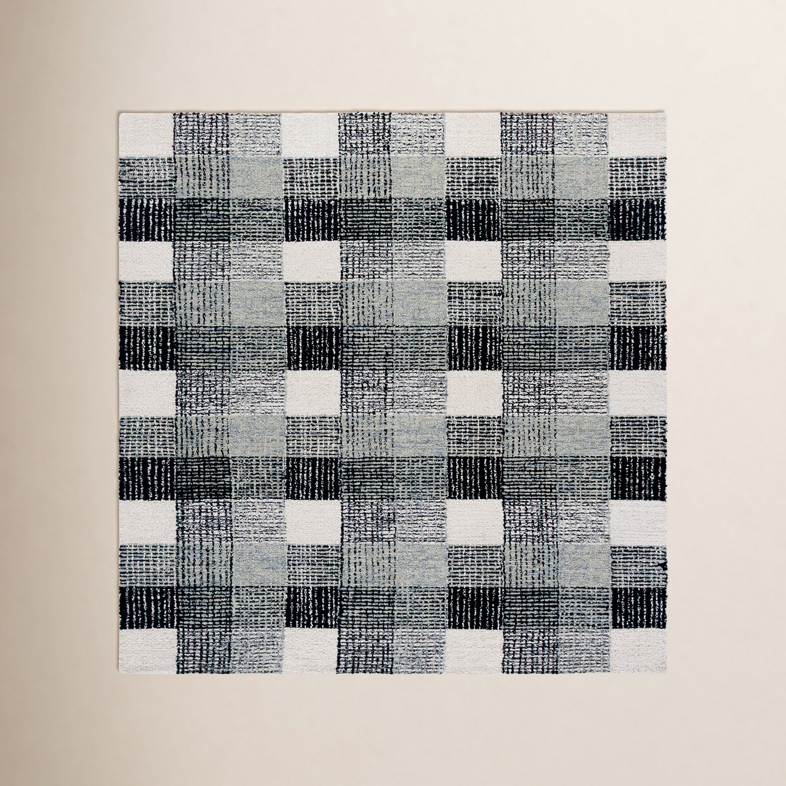 Hand-Tufted Wool Plaid Rug, Square 6'
