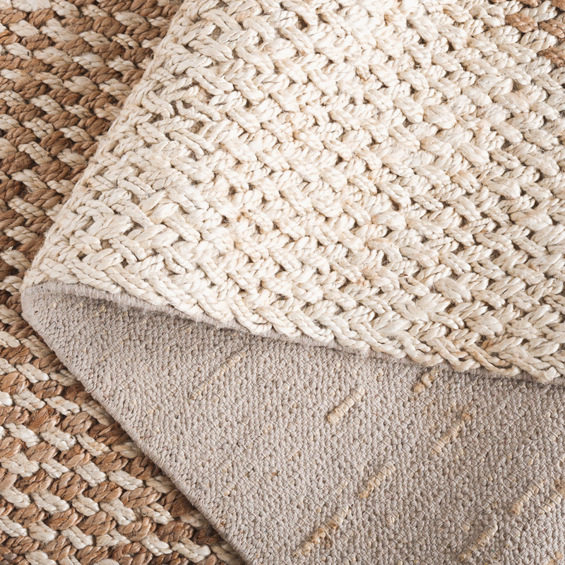 Abinadab Hand Woven Jute/Cotton Plaid Rug in Natural/Bleach, Rectangle 5' x 8'