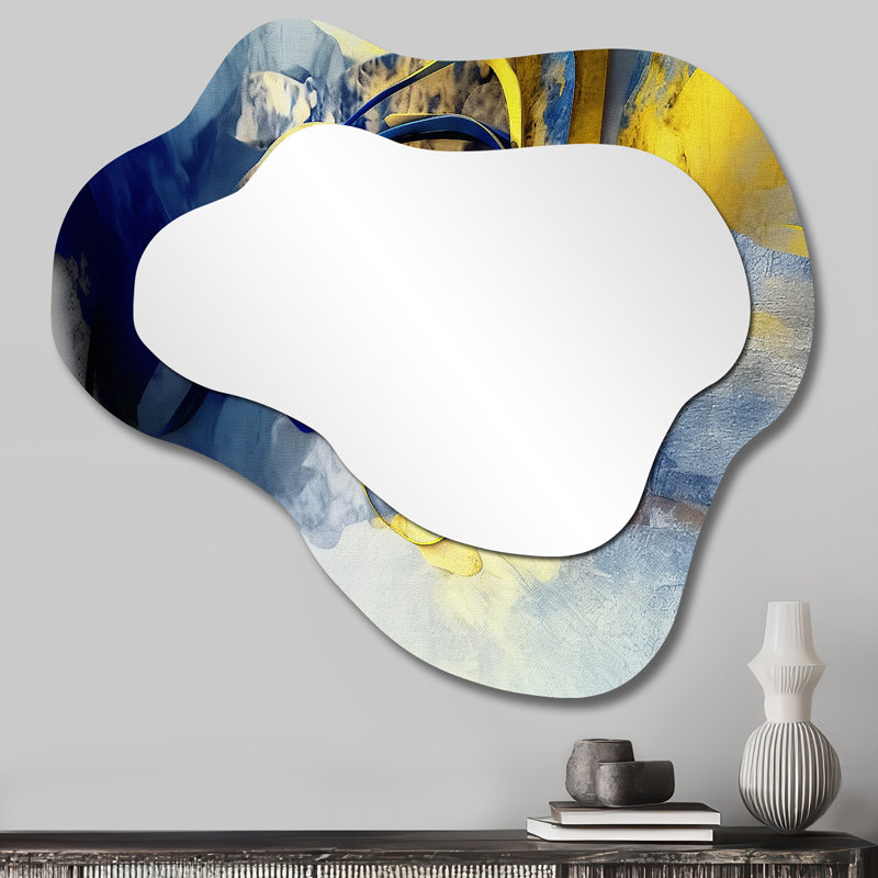 Southern Sunrise Abstract Expressionism I - Abstract Collages Cloud Decorative Mirror, Modern Asymmetrical Large Wall Mirror, Printed Metal Art