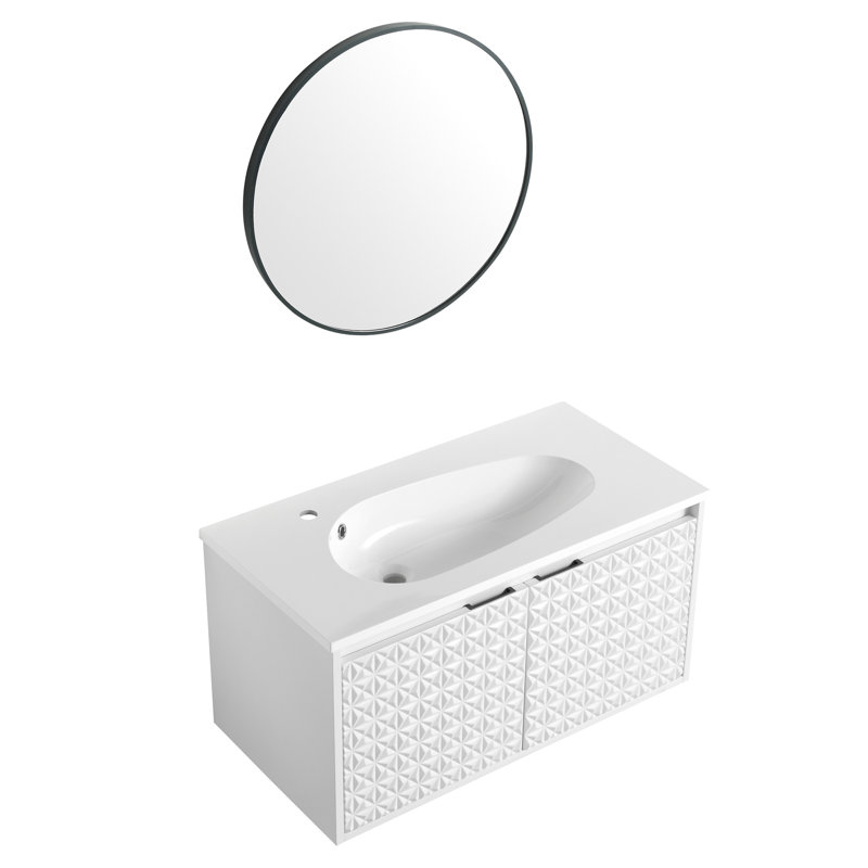 Single Hole 36" Gloss White Resin Drop - Shaped Bathroom Sink, 29.7 Pounds Net Weight, Overflow For Water Spill Prevention Sink In White, Lbs Net, No Cabinets Or Drainage Parts