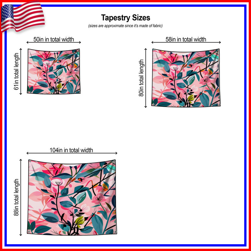 Tapisserie florale - Décoration murale nature, 68 po H x 80 po L avec 4 œillets