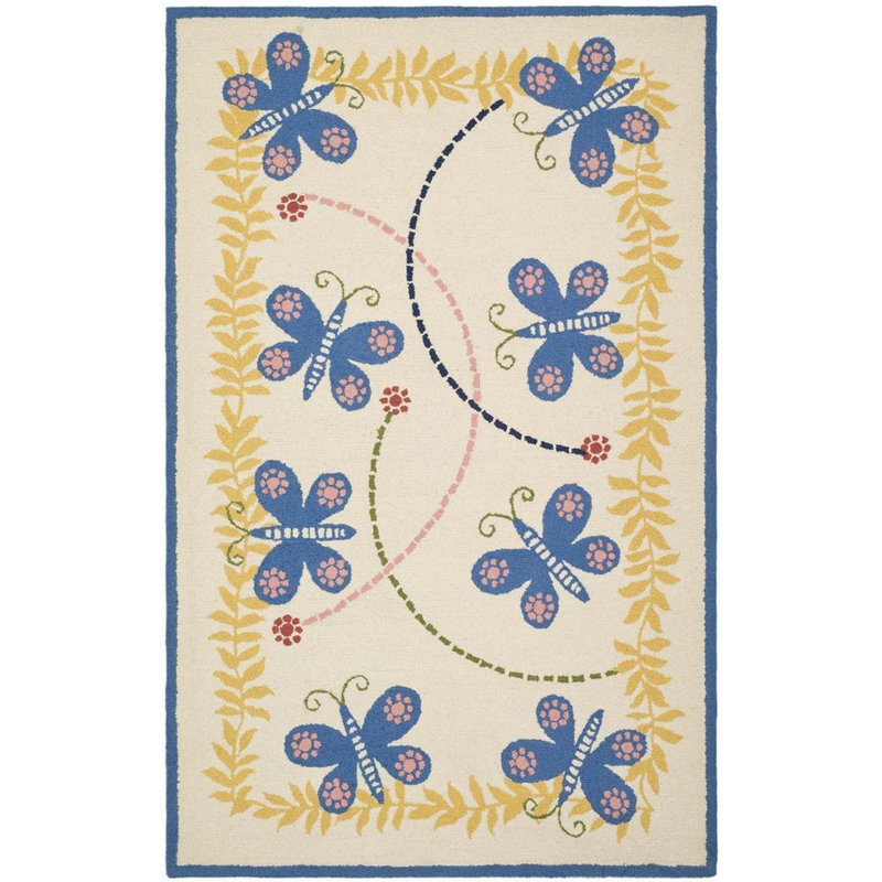 Tapis ivoire / bleu touffeté à la main Bassirou, Rectangulaire 3 pi x 5 pi