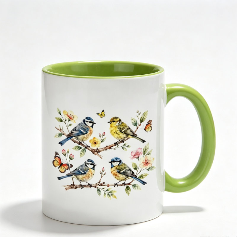 Coffee Cup Ceramic Coffee Mug Tea Mug with Bird & Butterfly Design Large Capacity Smooth Glossy Finish Microwave.