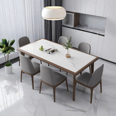 High-end Rock Plate Solid Wood Dining Table Sets 6 - Person Four Leg Dining Set