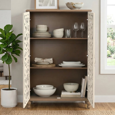 47.6" H Tall Cabinet Sideboard with Distressed Ornate Carved Doors for Dining Room & Entryway
