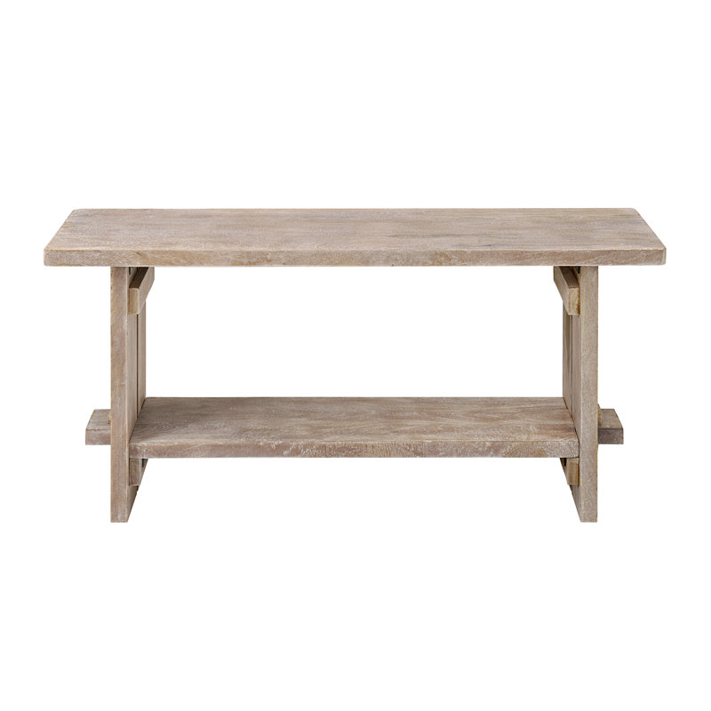 Castleton 40 Inch Wide Solid Mango Wood Bench with 1 Open Shelf Indoor Rustic Farmhouse Entryway Storage Bench for Kitchen, Dining, Living Room, or Mudroom