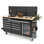 61 Inch Rolling Tool Chest, 10 Drawers Garage Workbench Storage Tool Cabinet with Rubber Wood Top, 1675 LBS, Power Strip, Locking System, Drawer Liners for Garage, Warehouse and Repair Shop.
