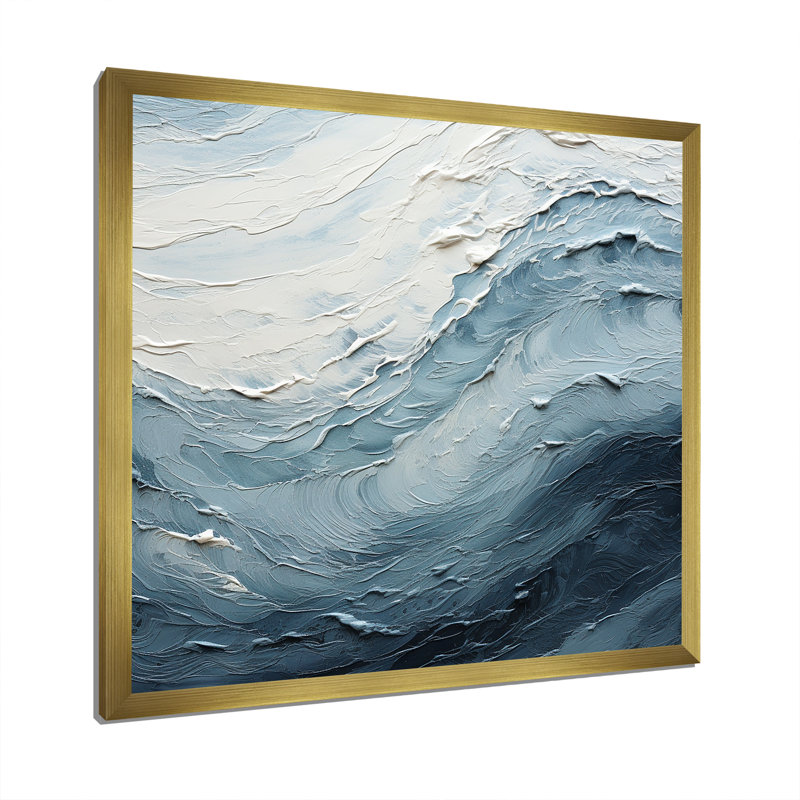 Minimalisme, peinture noire et bleue, vague II, H 36 po x l 36 po x P 1,5 po, Cadre doré simple
