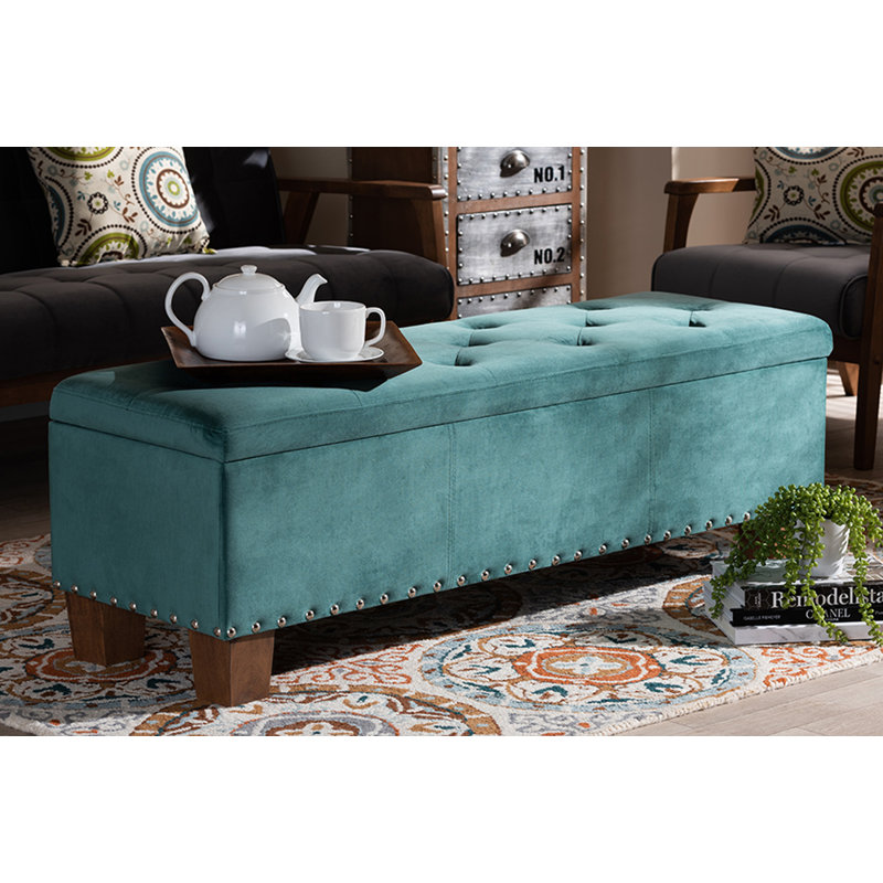 Llewellyn Velvet Ottoman, Teal Blue