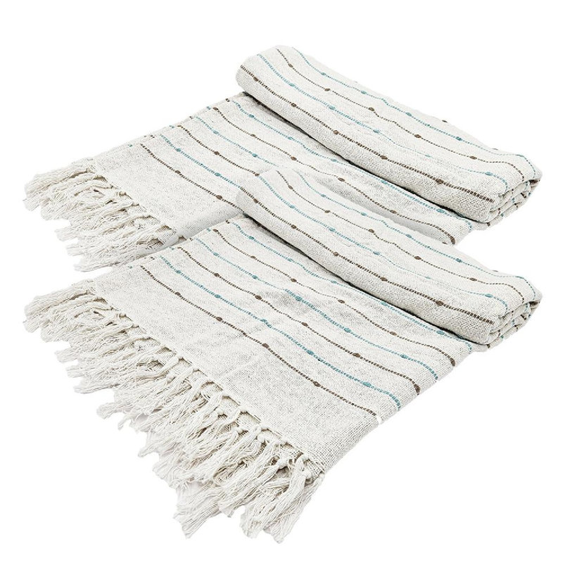 Set of 2 Multicolored Striped Cotton Throw Blankets with Tassels