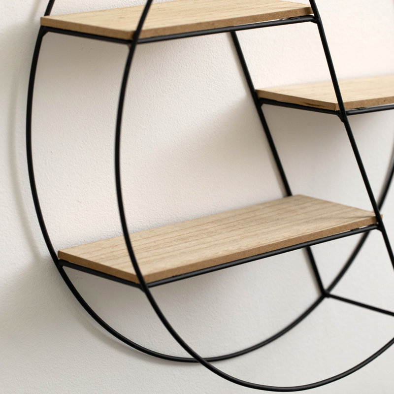 17 Stories Elegant 3-tier Decorative Floating Circular Silhouette Wall Shelf - Circular Metal And Wood Wall-mounted Shelf For Entryway, Bathroom, Bedroom, And Living Room Decor, Black Finish