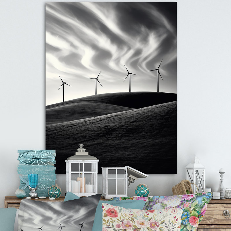 Minimalisme, paysage d'éoliennes II, H 32 po x l 16 po x P 1 po, Toile tendue
