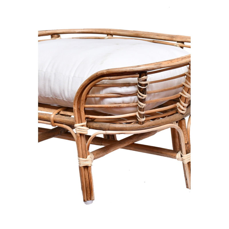 Natural Rattan Pet Bed with Off-White Cushion