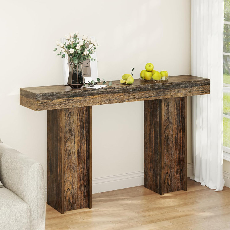 Canapé 54 po à console étroite avec rangement dissimulé au dos, Bois brun