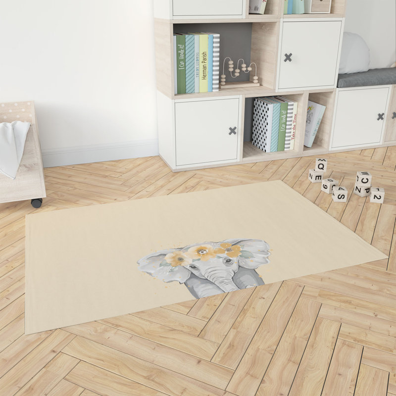 Elephant Kids Play Mat, Rectangle 5' x 7', Yellow