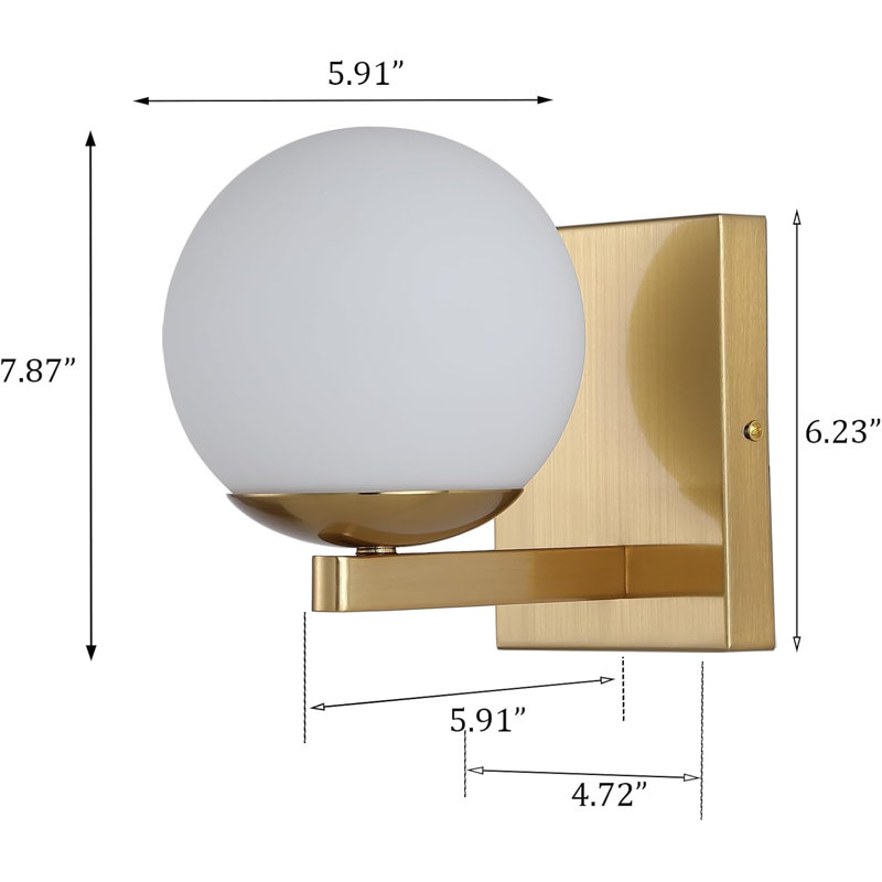 Applique murale moderne de style Mid-Century avec finition dorée et abat-jour en verre givré, luminaire mural en laiton pour la chambre à coucher, le salon, la salle de bain, le couloir et l'entrée