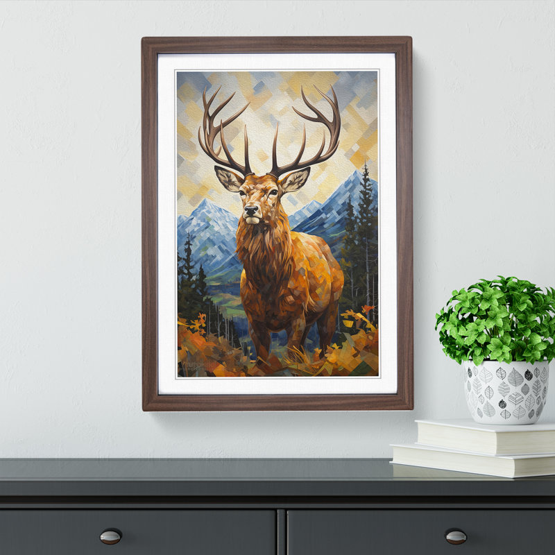 Stag Hard Edge Painting No.2 - Framed Print, Walnut, 64cm H x 46cm W x 2cm D