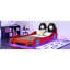 Lit simple rouge avec design de voiture de course et conduit sous le lit, dossier confortable, taille lueur