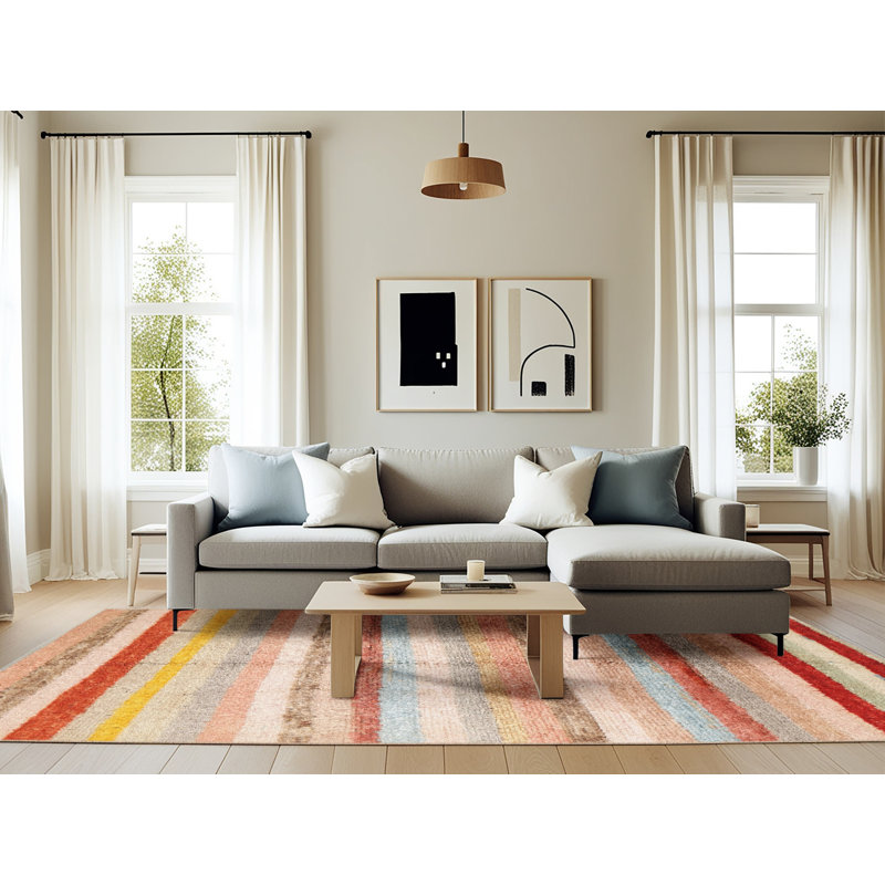 Tapis de zone rouge/vert contemporaine, Rectangle 6 pi x 9 pi