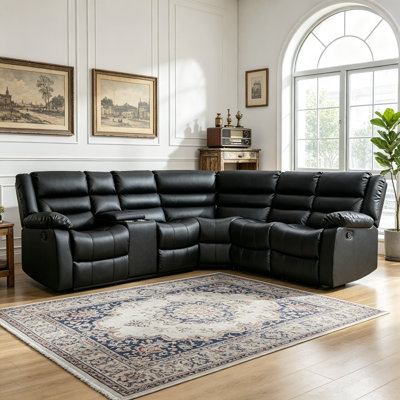 Idou 3-Piece Modern and Overstuffed Vegan Leather Manual Reclining Sectional