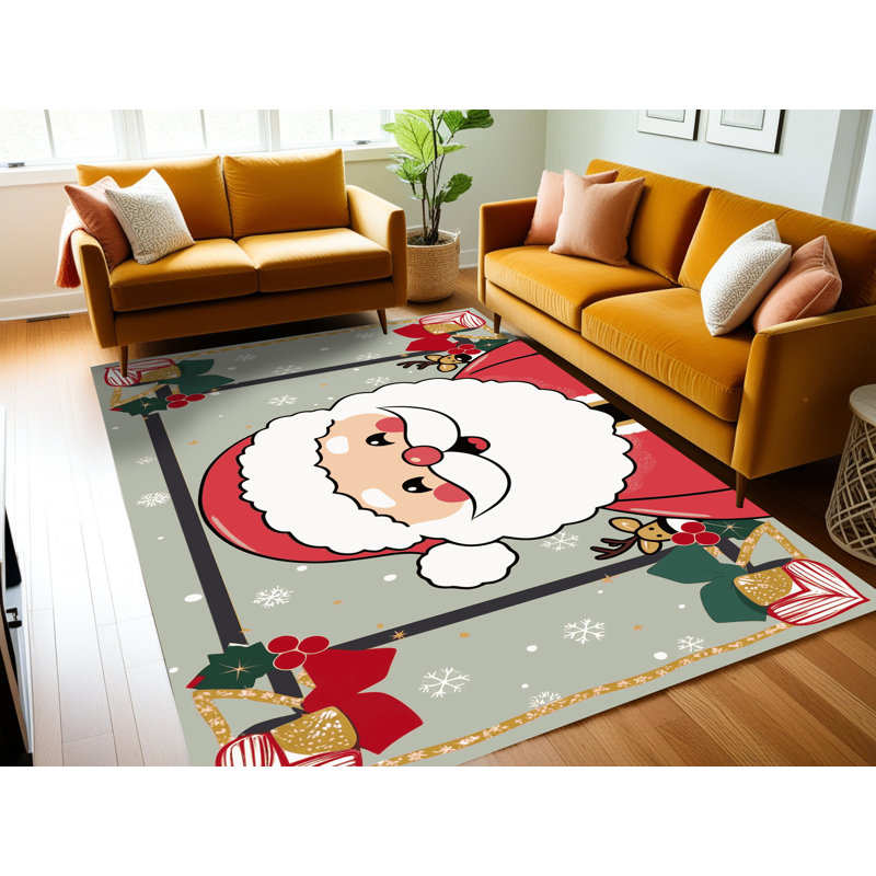 Tapis de vacances d'hiver de Noël lavable The Holiday Aisle®, Rectangle de 5 pi x 8 pi