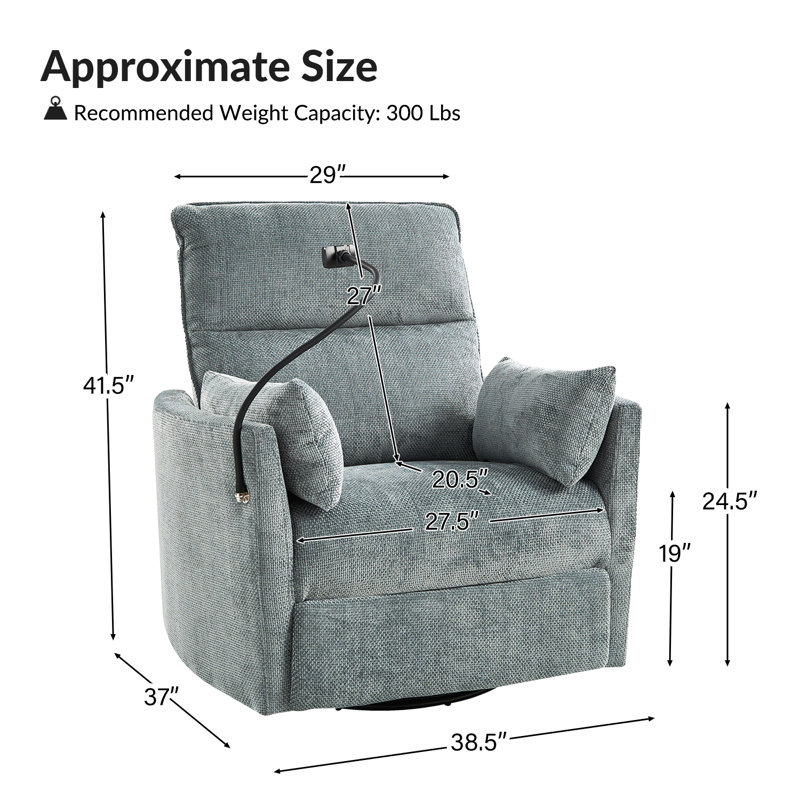 Myftar Contemporary 38" Power Rocking Swivel Nursery Recliner with USB(Set of 2), Gray