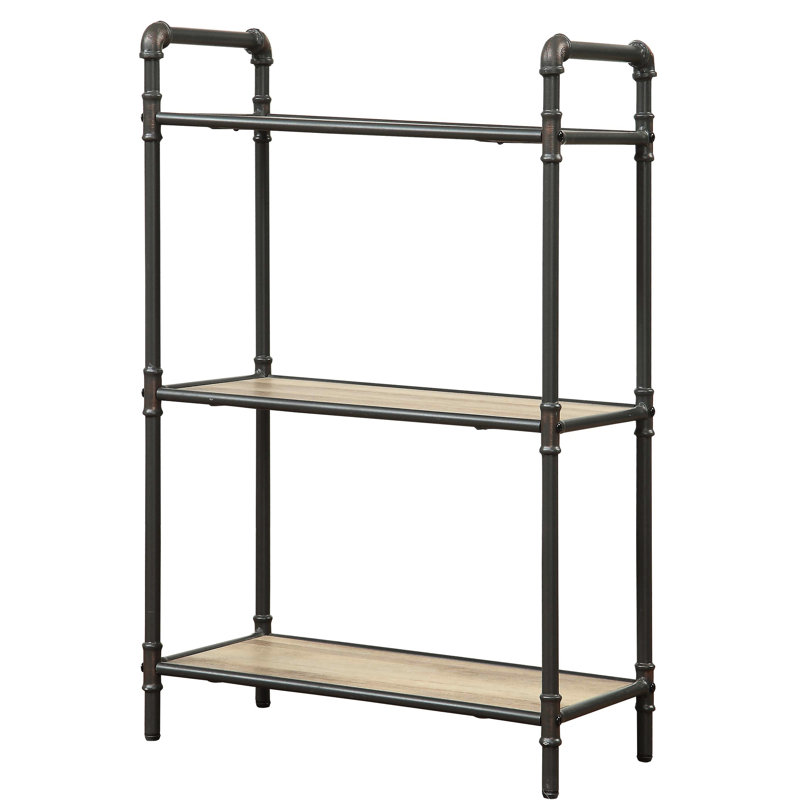 Bibliothèque spacieuse à 3 tablettes en chêne antique et gris sable - Design moderne à 3 tablettes pour le salon