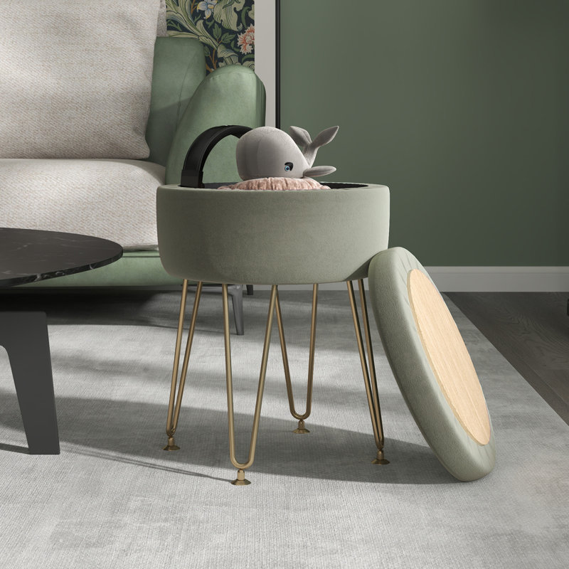 Alicha 33Cm Wide Velvet Round Storage Ottoman, Green