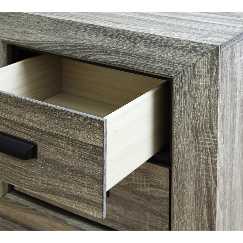 Weathered Grey Nightstand - Spacious 2 Storage Options, Metal Centre Glide Mechanism, Classic Shaker Legs, , 3D Paper Veneer, Edging, 27" H X 24" W 17" D Functional Storage, System, Shaker-Style