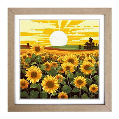 Sunflower Field Graphic Art - Framed Print