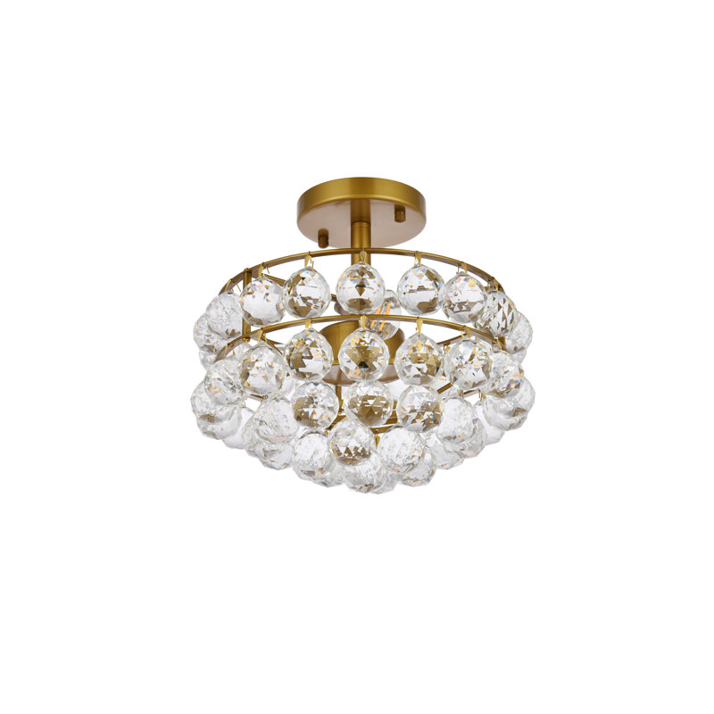 Plafonnier encastré en cristal 5 lumières à intensité variable Kieron , Laiton, H 12 po x l 16 po x P 16 po
