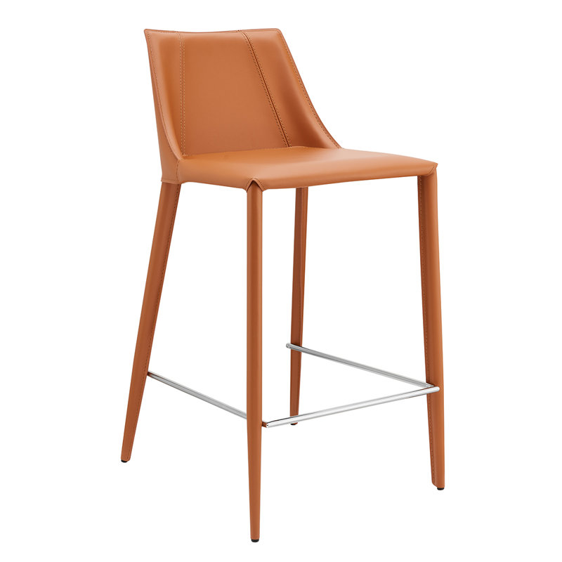 Tabouret de bar Carramar, Tabouret de comptoir (siège d'une hauteur de 26 p, Similicuir cognac